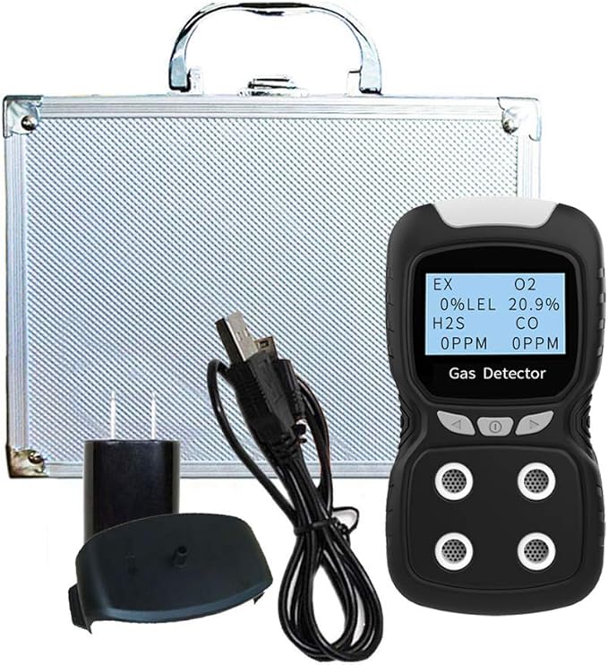 Portable Gas Detector, Gas Clip 4 Gas Monitor Meter Tester Analyzer, Rechargeable LCD Display Sound Light Shock Air Quality Tester, 2 Year Detector…