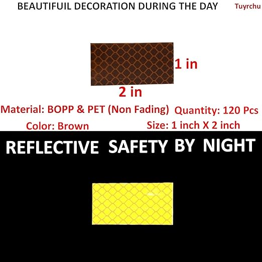 Brown Reflective Stickers 1 inch X 2 inch, Outdoor Waterproof High Visibility Warning Safety Adhesive Reflector Tape (120 Pcs)