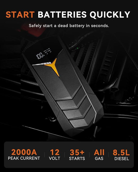 SUNPOW Lithium Jump Starter Battery Pack 2000A Peak 20000mAh (Up to All Gas and 8.5L Diesel),12V Battery Booster for Cars, Trucks, SUV, Portable Power Pack with LCD Screen and LED Light