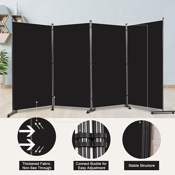 Room Divider 6FT Folding Privacy Screens, 4 Panel Partition Room Dividers w/Freestanding Design, Portable Wall Divider for Room Separtation, Fabric Screen Panel for Home Office Bedroom Dorm