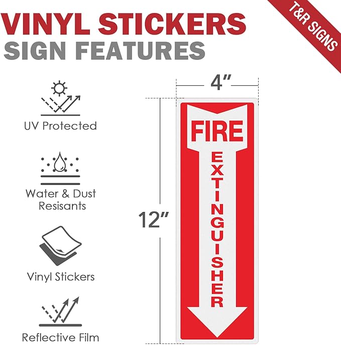 T&R Fire Extinguisher Inside Sign Stickers - 24 Pack - 12x4 inches Reflective Label, UV resistant, waterproof, fade and scratch resistant, suitable for indoor and outdoor