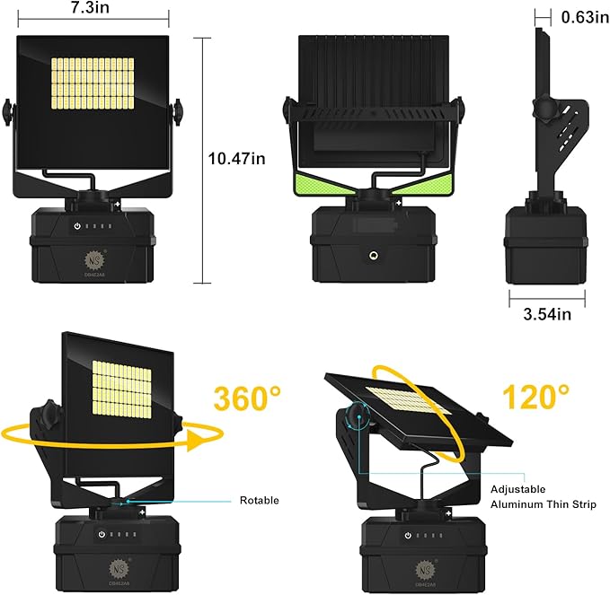 LED Rechargeable Work Light,IP67 Waterproof 9000LM Super Bright Flood Lights，Equipped with 4400 mAh Battery, 5 Brightness Modes Temporary Work Light for Car Repairing, Job Site Lighting, Emergency