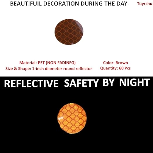 Brown Reflective Stickers 1-inch Diameter Round Reflector, Outdoor Waterproof High Visibility Warning Adhesive Tape (60 Pcs)