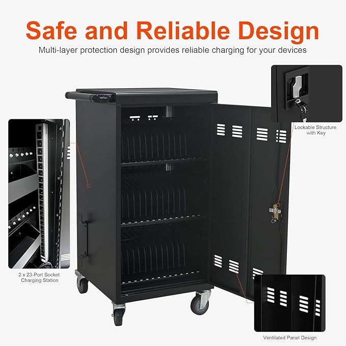 45 Devices Laptop Charging Cart,Tablet Storage Carts for pad Up to 16.3" Screen Size, Classroom Computer Mobile Charging Station for Pads, Chromebooks,Laptops, Security Storage(45 Bay-Black)