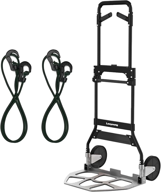 Leeyoung Folding Hand Truck Dolly Cart with Wheels,Heavy Duty 375lb Dolly for Moving，Aluminum Wheel Bracket and Steel Tube Frame, Foldable Hand Truck with Adjustable Handle for Moving Indoor/Outdoor