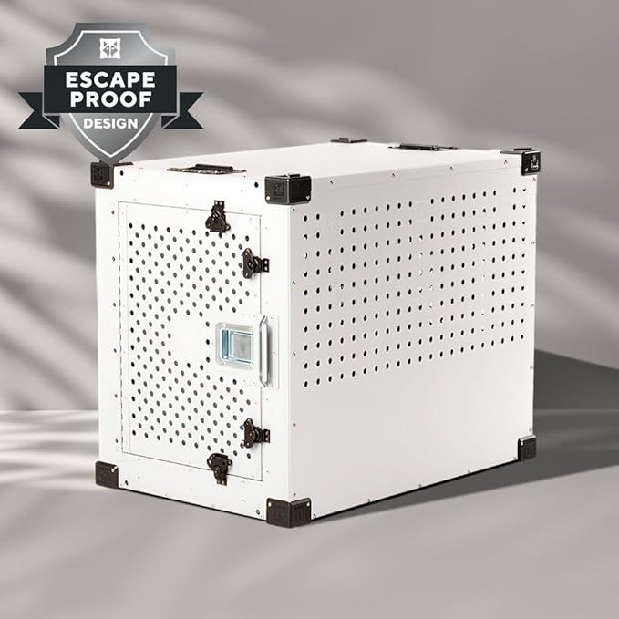Impact Indestructible High Anxiety Dog Crate for Medium Dogs - Heavy Duty Escape Proof Indoor Dog Kennel with Powder-Coated Aluminum - Ideal for Escape Artists (White, 30" (30.5" L x 20.5" W x 26" H)