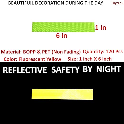 Fluorescent Reflective Stickers 1 inch X 6 inch, Outdoor Waterproof High Visibility Warning Safety Adhesive Reflector (120 Pcs)