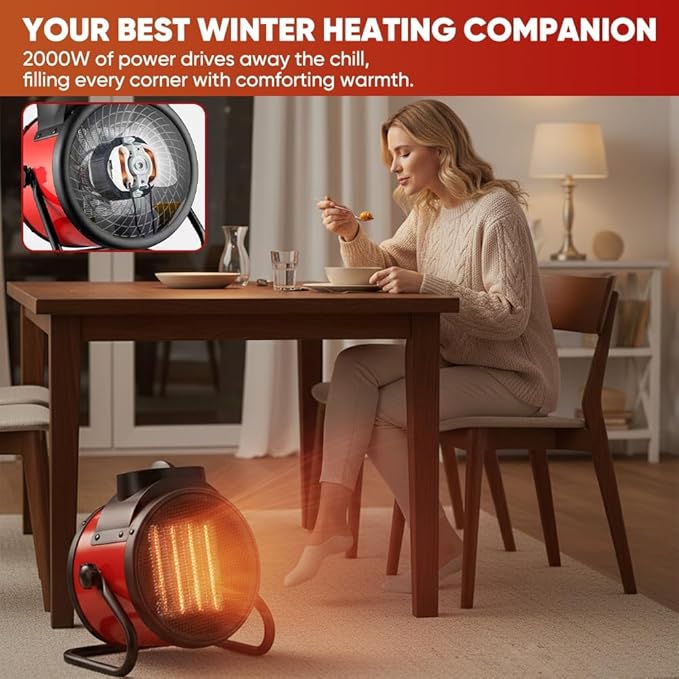 Saker 3000W Portable Ceramic Heater with Adjustable Thermostat, PTC Fast Heating Technology, 90° Oscillation & Safety Protection for Home Office Workshop