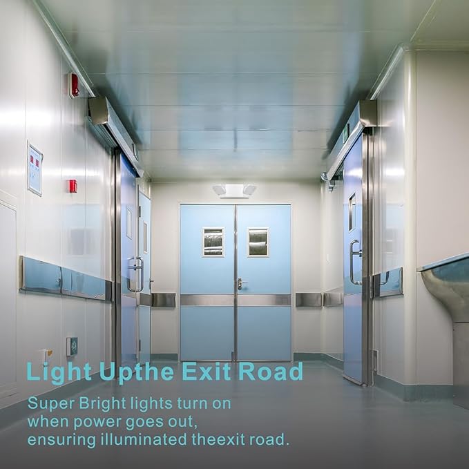 AKT LIGHTING Commercial Emergency Light, UL Certified, White Emergency Light Fixture with 2 LED Square Heads Adjustable & Backup Batteries Exit Lighting Pack of 12