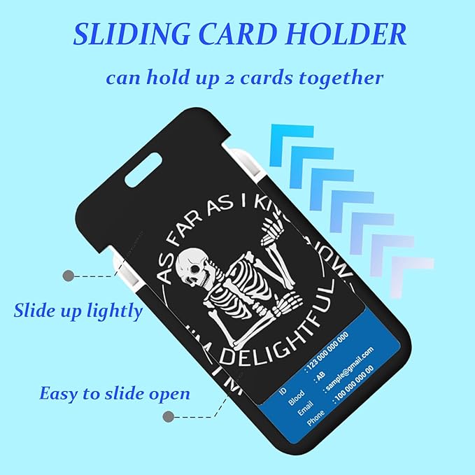 Skull Badge Holder Lanyard ID Card Holders Detachable Name Tag Clips Cute Funny Nurse Teacher Office Gifts Women Man Cate Badge Holder (Skull)