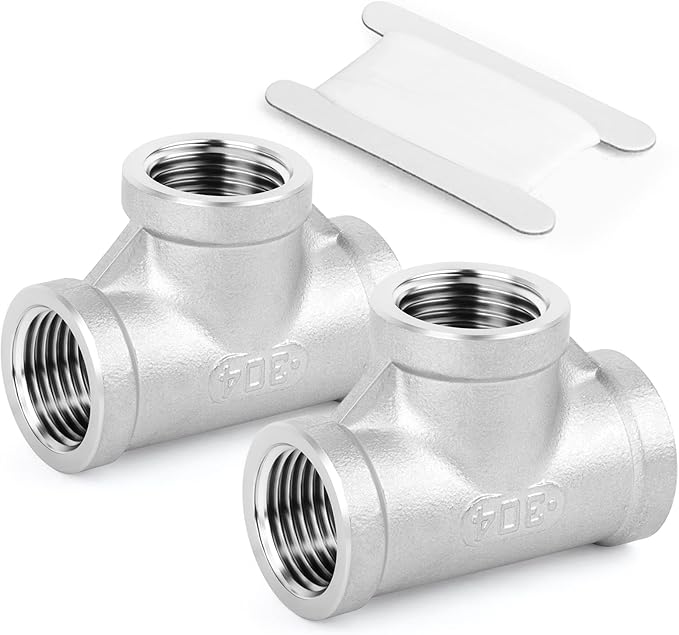 TAISHER 2PCS Stainless Steel Tee Pipe Fittings, 1/4" x 1/4" x 1/4" NPT Female Pipe Fittings