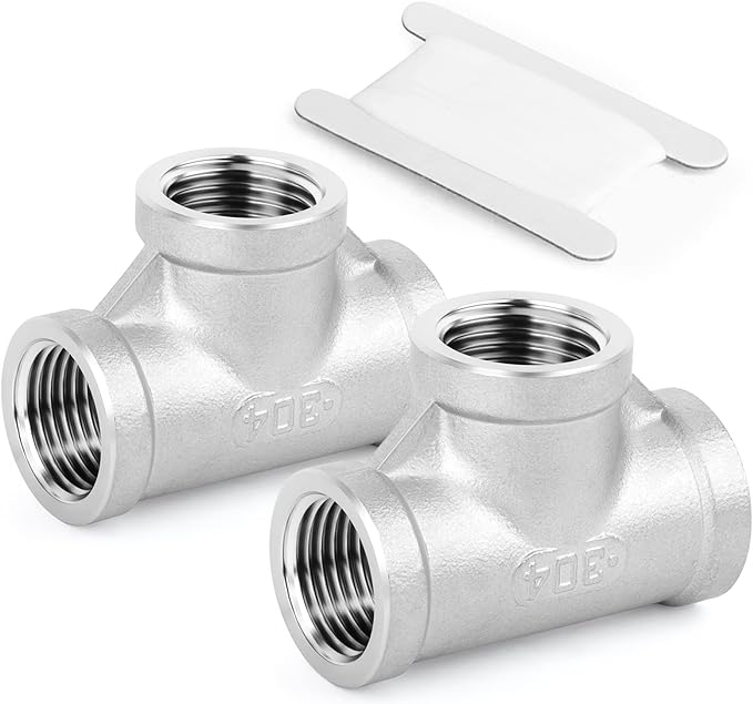 TAISHER 2PCS Stainless Steel Tee Pipe Fittings, 3/4" x 3/4" x 3/4" NPT Female Pipe Fittings