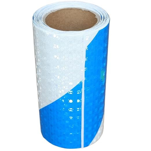 Reflective Tape Blue and White 6 inch, Outdoor Waterproof Hazard Conspicuity Warning Industrial Marking Tape (11 feet)