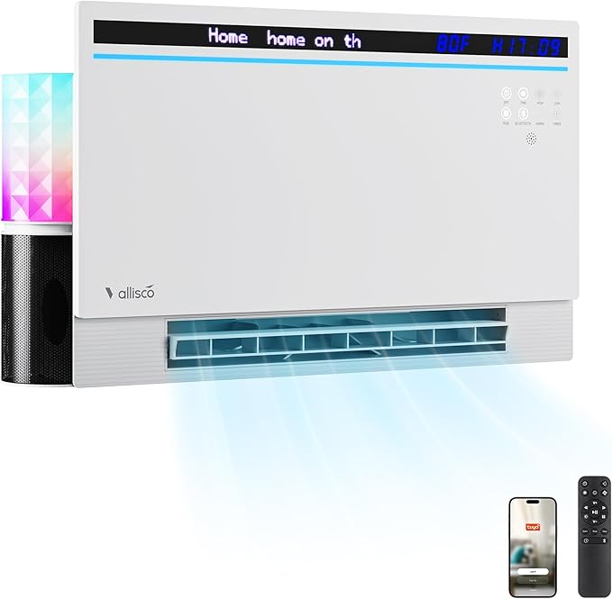 Smart Electric Space Heater with Bluetooth Speaker & RGB Light, App/Remote/Touch Control, Freestanding/Wall Heater, 2 Heat & 2 Fan Modes for All-Season Indoor Use, 110° Oscillating, Works with Alexa