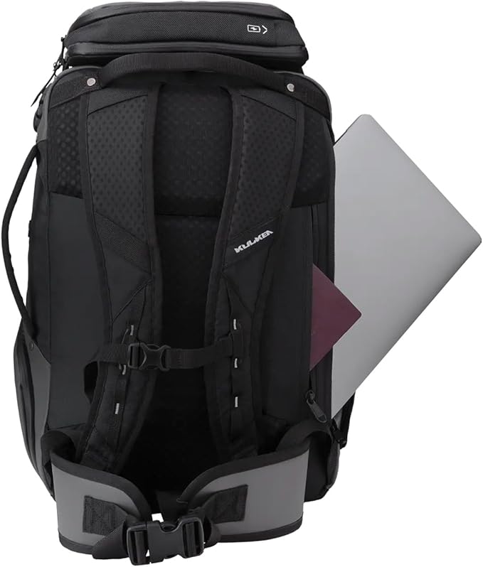 Käydä 44L Travel Backpack - Spacious Carry On Backpack with Detachable Travel Pouch, Magnetic Water Bottle Pocket, Passport and Laptop Pocket - Convertible Boot Bag for Snow Sports (Grey/Black)