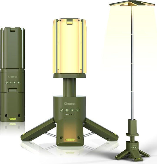 Telescopic Camping Lights Rechargeable 14000 mAh Led Multifunction Magnetic Lanterns Job Site Lighting Cordless Dimmable Camping Tent Lamp Portable Power Supply 6000LM IPX5 Waterproof (Green)