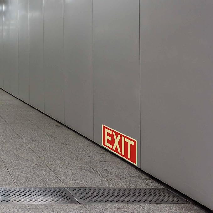 Glow in the Dark Exit Sign Stickers - 4 Pcs, 12x7 In - Ideal Illuminated Emergency Exit Signs for Business or Office - Apply to Door, Wall, Window - Photoluminescent and UV Protected