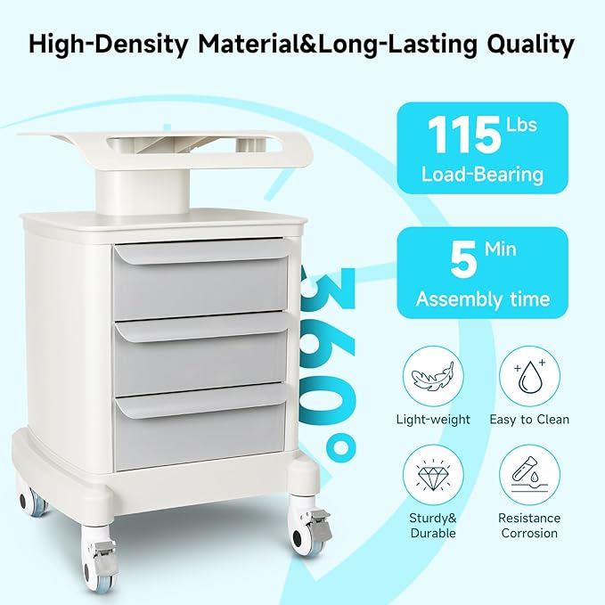 Mobile Ultrasound Trolley Cart Portable Ultrasound Imaging Scanner Vehicle Medical Beauty Storage Cart 115LBS Load with 4 Wheels 2 Brake for Hospital Office Bedroom Medical Clinic