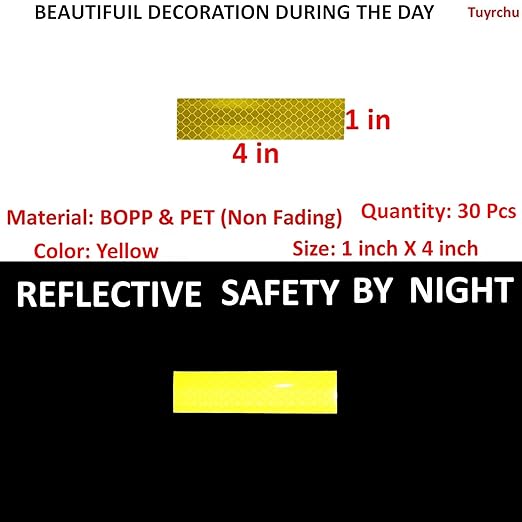 Yellow Reflective Stickers 1 inch X 4 inch, Outdoor Waterproof High Visibility Warning Safety Adhesive Reflector Tape (30 Pcs)