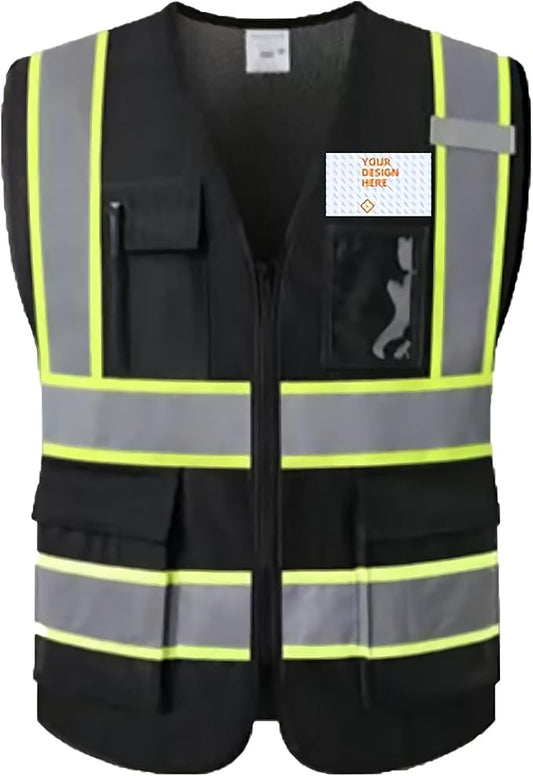 Custom Safety Vest Personalized Logo Hi Vis Class 2 Reflective Multi Pocket Zipper Construction Work Vest