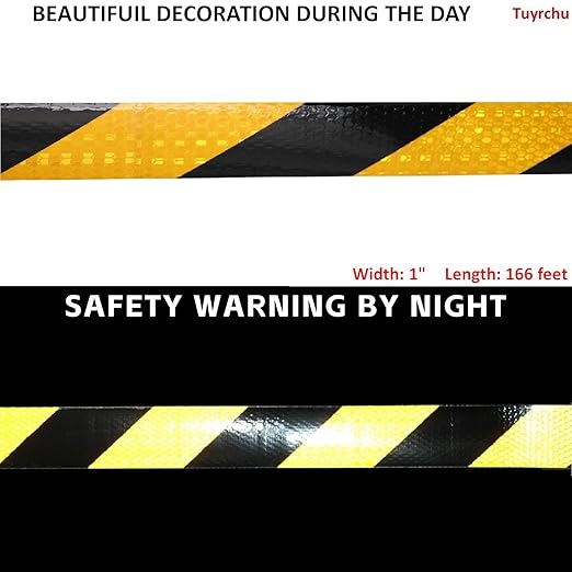 Yellow Black Reflective Tape 1 inch Wide for Trailer, Outdoor Waterproof High Visibility Safety Warning Adhesive Strips (166 feet)