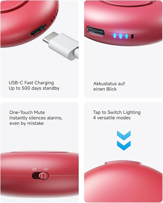 HOU Personal Safety Alarm for Women – Super Loud 130dB USB-C Rechargeable Alarm with 4 LED Light Modes & Long Battery Life – Self Defense Keychain for College Girls & Seniors, Magenta