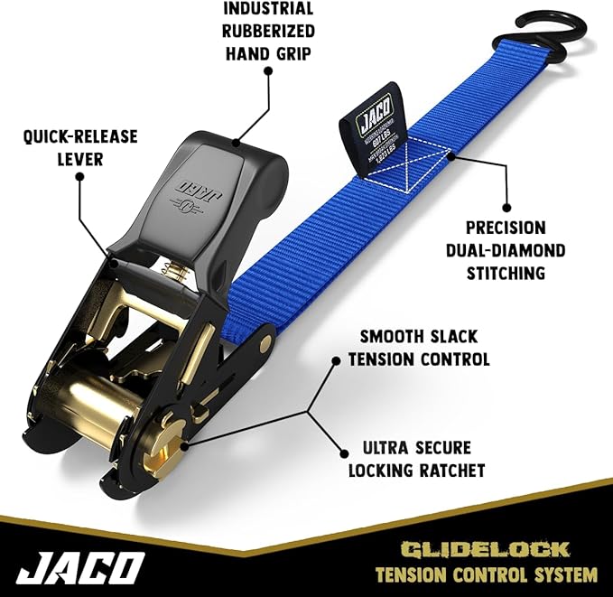 JACO Ratchet Tie Down Straps - 1 inch x 15 ft (Pack of 4) | 1,823 lbs (Blue)