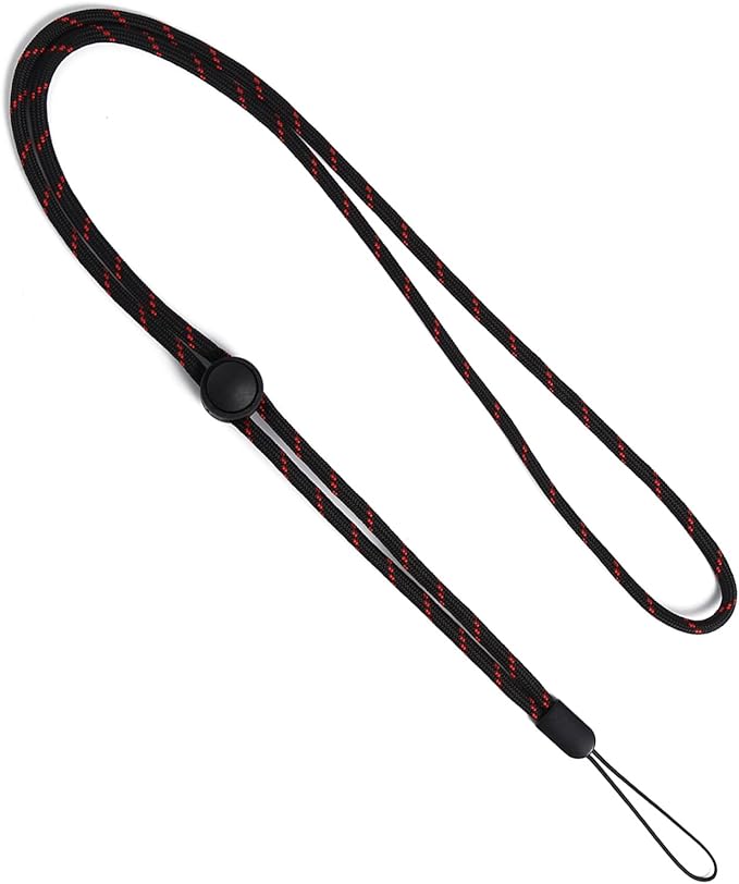 YOUOWO Adjustable Neck Woven Circular Lanyard For Keys id Badges Holders,Black with Red Pattern Lanyards For Office Pen Cell Phones USB Sticks Whistles Ipod (5 Pack Black)