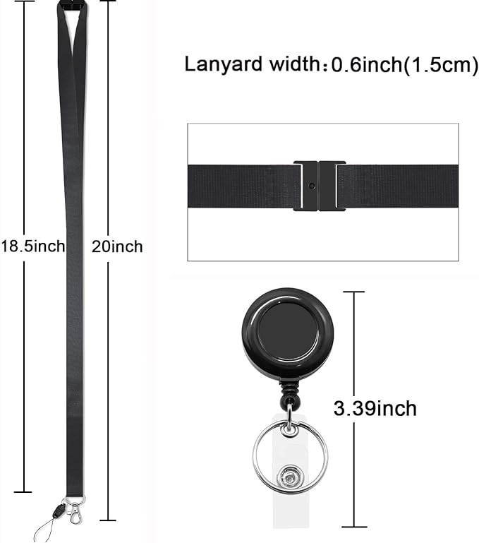 Black Lanyards 5 Pack with Retractable bagde Reel,Breakaway Safety Lanyard for ID Badge Holder