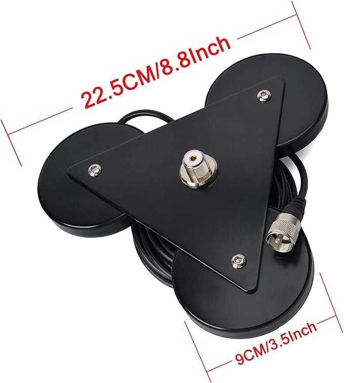 Heavy-Duty SO239 Magnetic Antenna Mount Base with Triple Magnets,W/5M(16.4 ft) RG-58 Cable PL-259 Plug,for Mobile Ham Radio Antenna