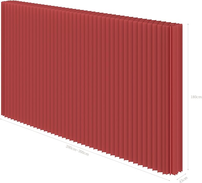 Foldable Room Divider Privacy Screens Movable Temporary Wall Space Partition, 5.25~9.19 FT Tall, 6.56~16.4 FT Width, Choice of Various Sizes and Styles(Red)