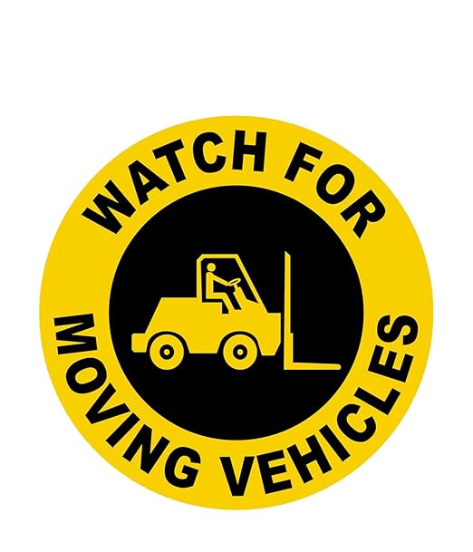 Stranco Floor Signs "WATCH FOR MOVING VEHICLES" Non-Slip Permanent Acrylic Adhesive, 17" Black on Yellow