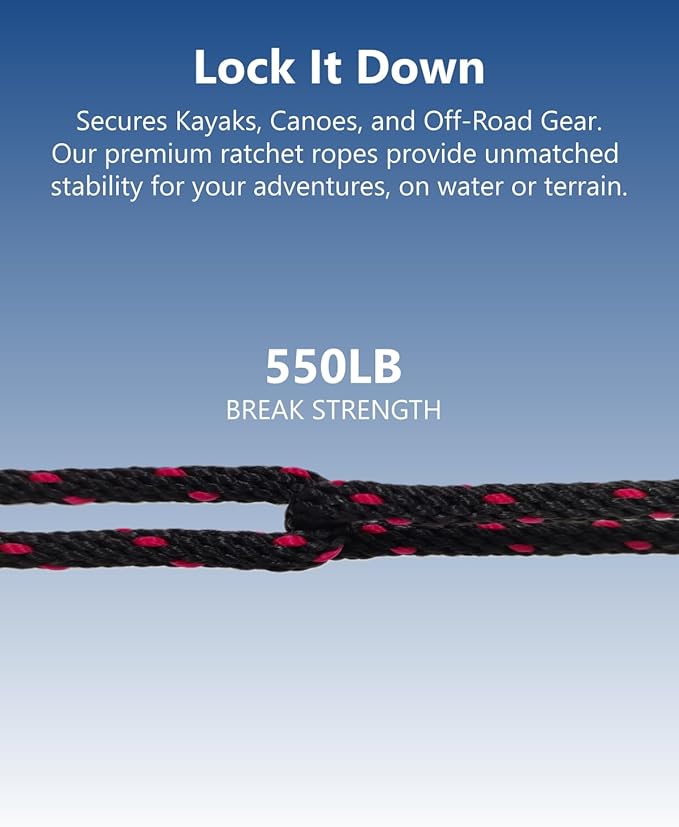 1/4" Tie Down Ratchet Straps: 4 Pack of Heavy Duty Kayak Storage Hangers - Ratcheting Cargo Straps for Various Hanging and Strapping