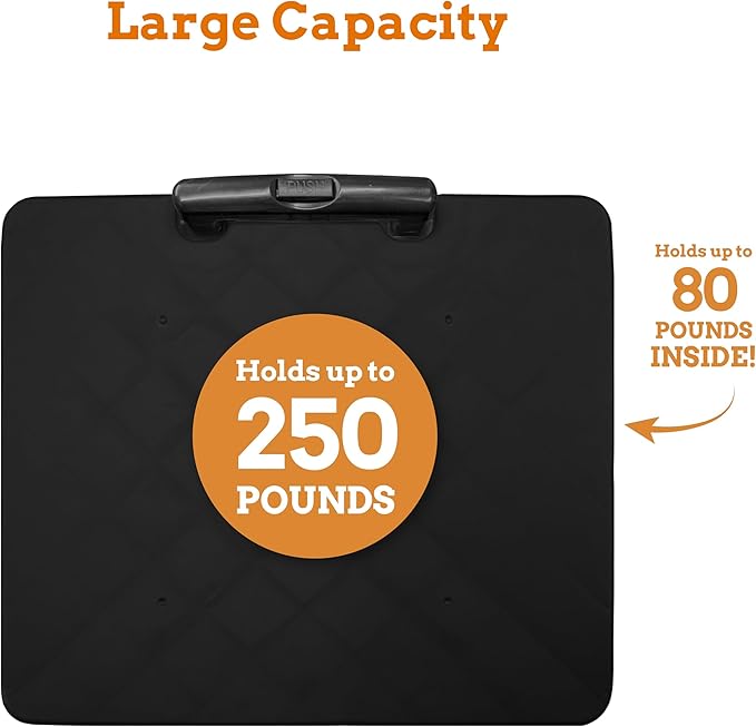 Inspired Living Collapsible Ultra-Slim Pack-N-Roll,2 Wheel Utility Cart w/Lid used as Seat up to 250 Lbs, Telescopic Handle - Super Strong, for Home, Garden, Shopping, Office, School use, Large, Black