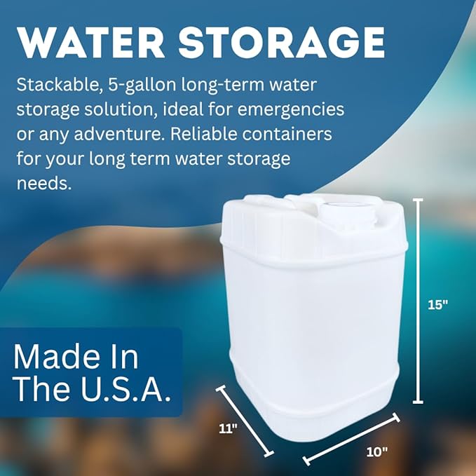 5-Gallon Stackable Water Storage Containers, Water Treatment, w/ 5 Lids + 1 Spigot, Easy Fill, Survial Supply Emergency Water Storage for Disaster Preparedness, 20 Gallon (4 Tanks)