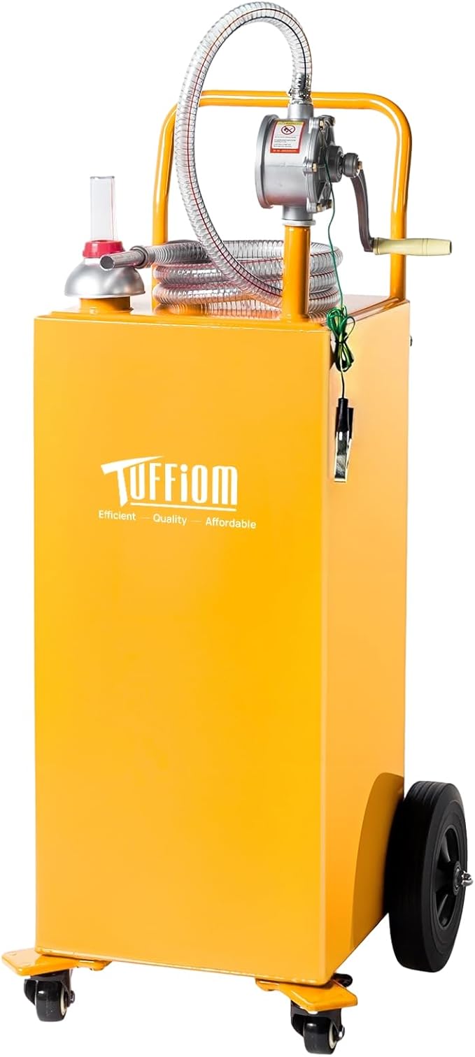 TUFFIOM 30 Gallon Portable Gas Caddy w/Swivel Wheels,Fuel Storage Tank, Gasoline Diesel Can with Fuel Transfer Rotary Hand Siphon Pump for Automobile ATV Car Mower Tractor Boat Motorcycle