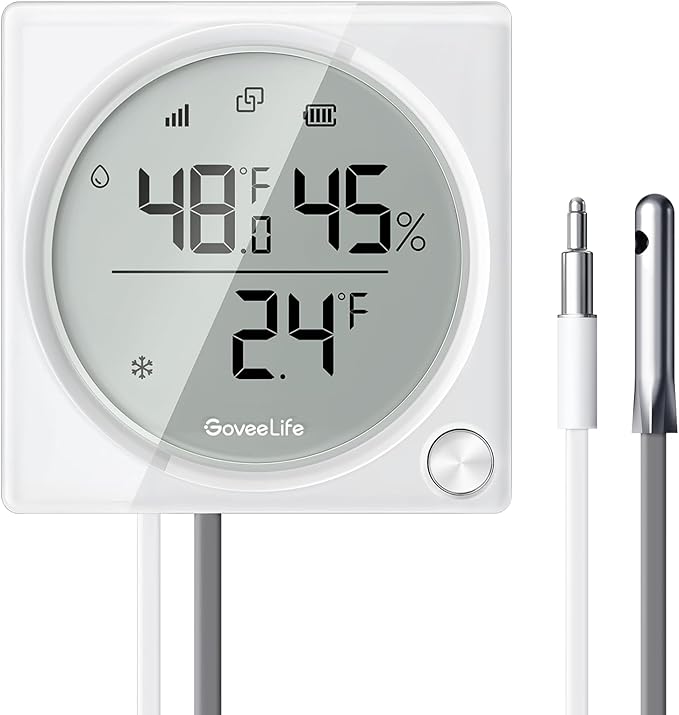 GoveeLife WiFi Refrigerator Thermometer Hygrometer Pro with 2 in 1 Alarm, Monitor Sensor for Freezer, Wireless Digital Freezer Temperature Humidity with App Alert, LCD Display(Gateway Not Included)