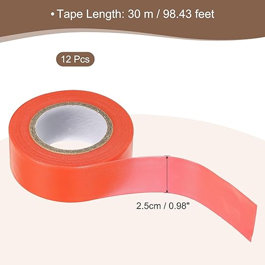 MECCANIXITY Flagging Tape,12 Pcs Non-Adhesive Plastic Neon Survey Marking Tape 1 Inch x 98 Feet for Tree Hunting Boundaries Hazardous Areas Marking Ribbon Orange