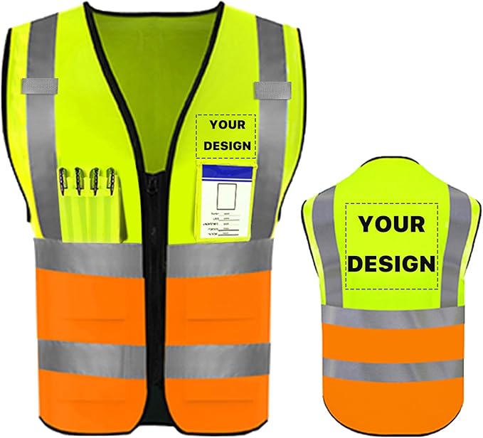 YOWESHOP High Reflective Visibility Safety Vest Custom Your Logo Safety Workwear with Reflective Strips and Pockets