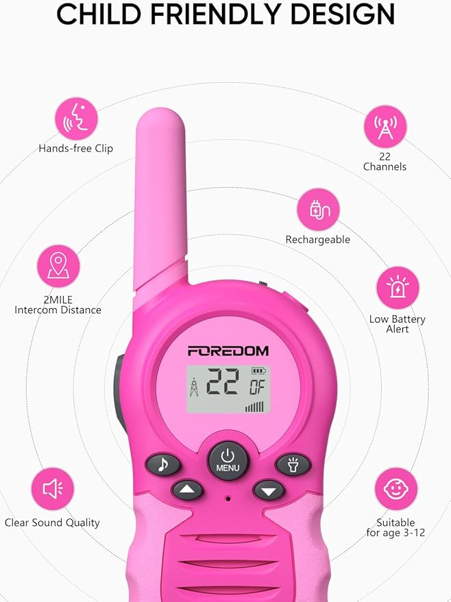 FOREDOM Rechargeable Walkie Talkies for Kids Walkie Talkies Long Range for Boy & Girl Age 3 to 12 Year Old Birthday Toys - 3 Pack