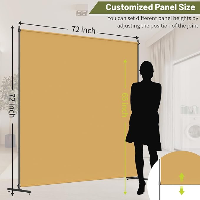 Room Divider, 72x72Inch Tall Single Panel Privacy Screen with Thickened Fabric,Portable Partition Wall for Room Separation,Freestanding Indoor Outdoor Room Separator,Khaki