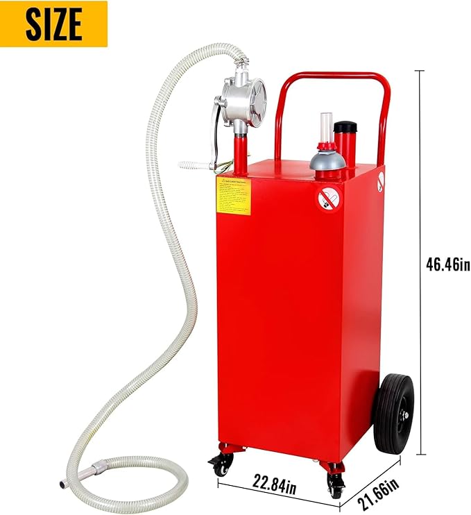 Gas Caddy Fuel Tank Gasoline container Diesel portable gas tank w/pump Rolling & Solid Rubber Wheels for Weeder,Snow blower,Pickup truck,ATV,Water Scooter,Yacht,UTV,Motorcycle (30 Gallon Red)