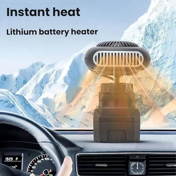 Battery Operated Heater, Battery Powered Heater, with 1500mah Batterys Anti-Tilt, Quiet Long Heating, Car Window Defogger Phone Charging for Camping/Car (Black+Battery*2)