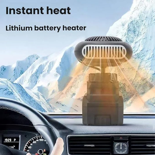 Battery Operated Heater, Battery Powered Heater, with 1500mah Batterys Anti-Tilt, Quiet Long Heating, Car Window Defogger Phone Charging for Camping/Car (Black+Battery*2)