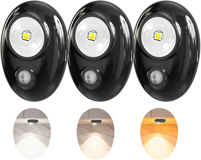 LEPOTEC LED Puck Lights, Rechargeable Battery Light,3 Color Temps Tap Lights,Wireless Closet Light,Under Cabinet Lighting,Magnetic Sitck On Lights for Kitchen,Closet,Pantry,Shelves(3 Pack)