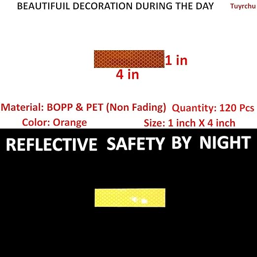 Orange Reflective Stickers 1 inch X 4 inch, Outdoor Waterproof High Visibility Warning Safety Adhesive Reflector Tape (120 Pcs)
