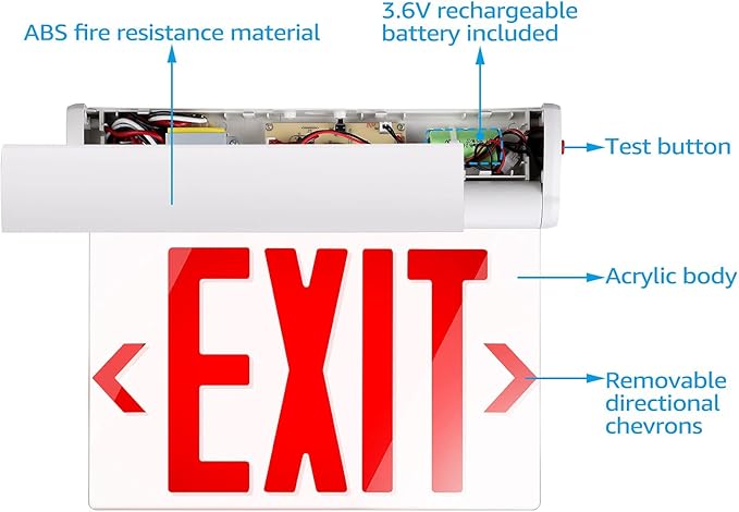 LEONLITE Red Emergency Exit Sign, UL 924, LED Edge Lit Exit Sign, Hardwired Exit Lights with Battery Backup, Double Sided, Rotating Acrylic Clear Panel, Top/Side/Wall Mount, AC 120/277V, Pack of 2