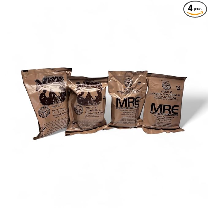MRE Meals Ready to Eat – 4 Pack Variety | Shelf-Stable Emergency Food Supply | Long-Term Survival Rations for Camping, Hiking & Disaster Preparedness