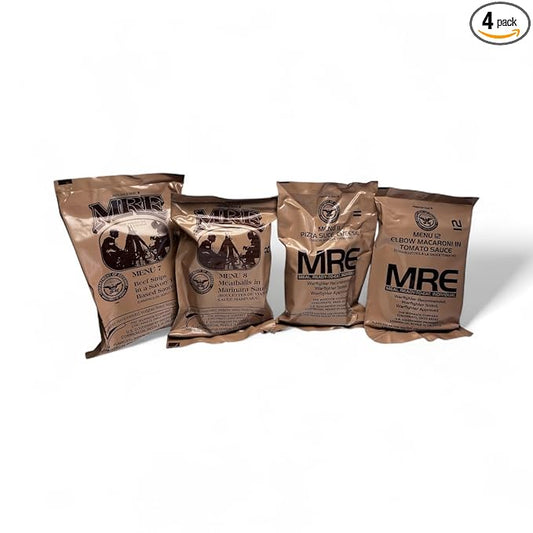 MRE Meals Ready to Eat – 4 Pack Variety | Shelf-Stable Emergency Food Supply | Long-Term Survival Rations for Camping, Hiking & Disaster Preparedness