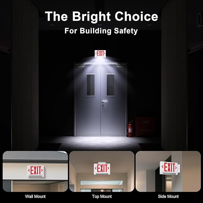 Exit Sign with Adjustable LED Pipe,Exit Signs with Emergency Lights Bar Combo, Compact Hardwired Exit Sign with Battery Backup,Red Led Emergency Exit Light for Business ,120V/277VAC,UL Listed,Top/Side/Wall Mount (1 Pack)